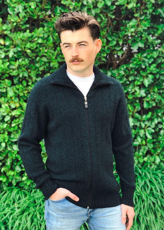 merino possum full zip jersey with ribs and ribbed cuffs