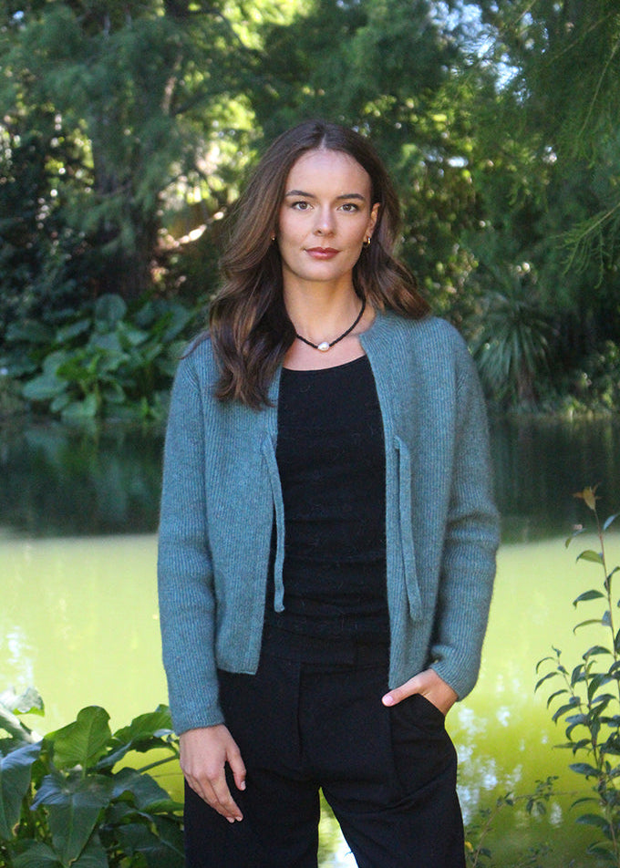 Sage fuse cardigan with tie elegant yet classic