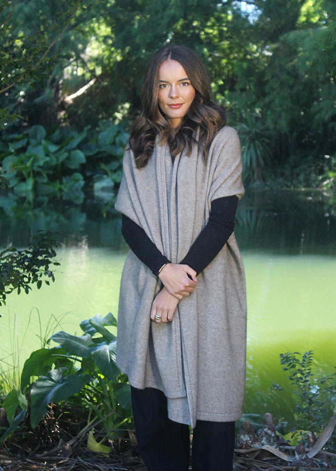 Natural Brando Poncho worn several ways super versatile.