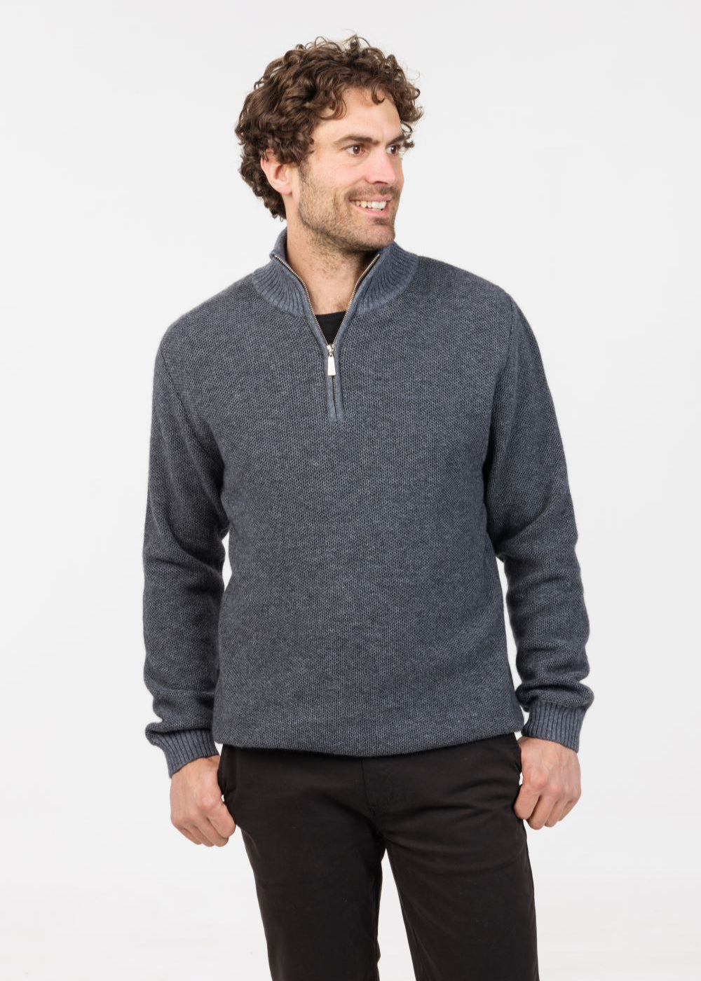 Merino Possum Textured Half Zip Sweater