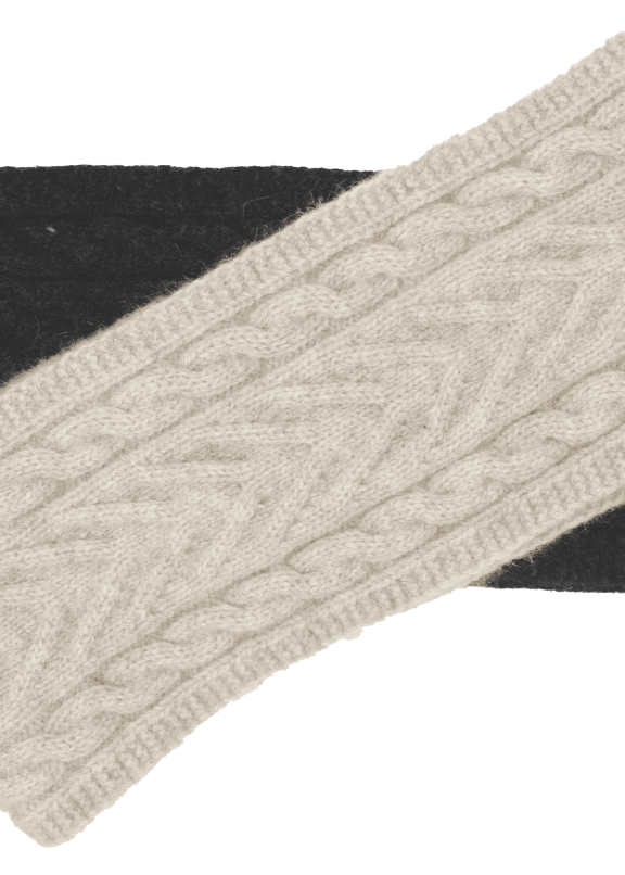 Natve world Merino, possum and silk headband. Natural with detail stitching