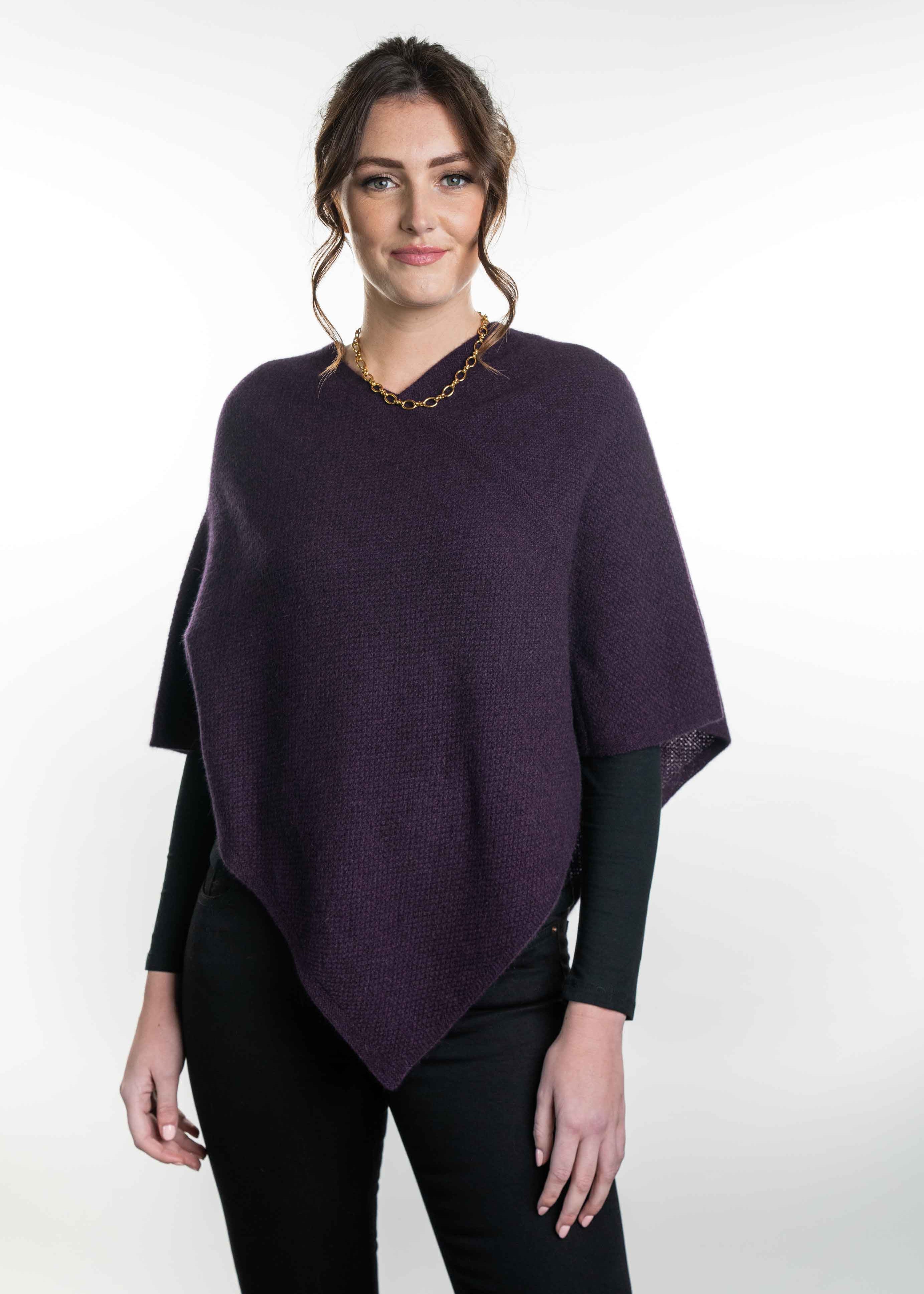 Triology Aubergine Merino Possum poncho one size fits all.