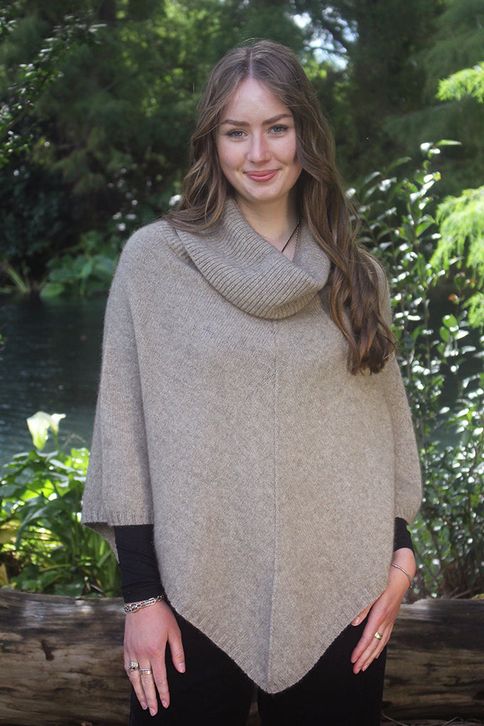 Lothlorian Merino Possum Cowl Neck Poncho- Made in New Zealand