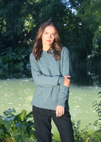 Sage entwine Lothlorian Merino Possum Crew neck jersey. Rib detail in hem and cuffs 