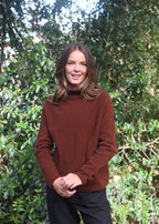Russet Merino Possum Turtle neck jersey with neck, cuff and hem detail.