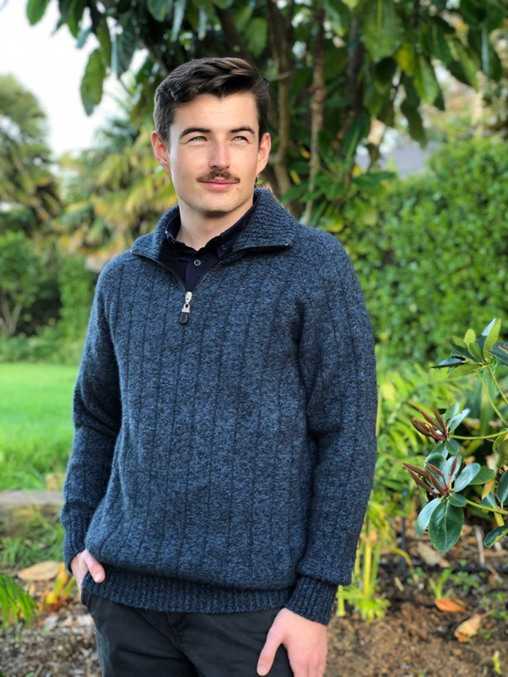 Lothlorian Merino Possum Zip Collared Rib Jumper