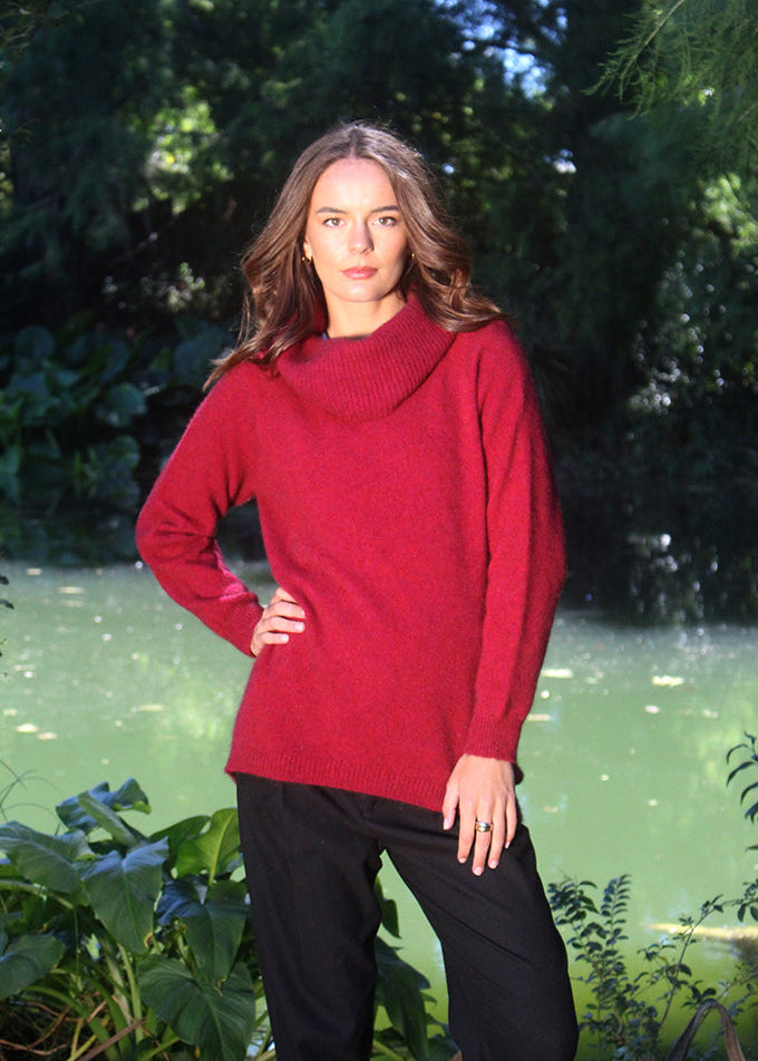 Lothlorian Merino Possum Curved Hem Cowl Neck Jumper