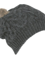 Merino Possum Cable Beanie with Rabbit Fur Pompom