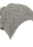 Merino Possum Cable Beanie with Rabbit Fur Pompom