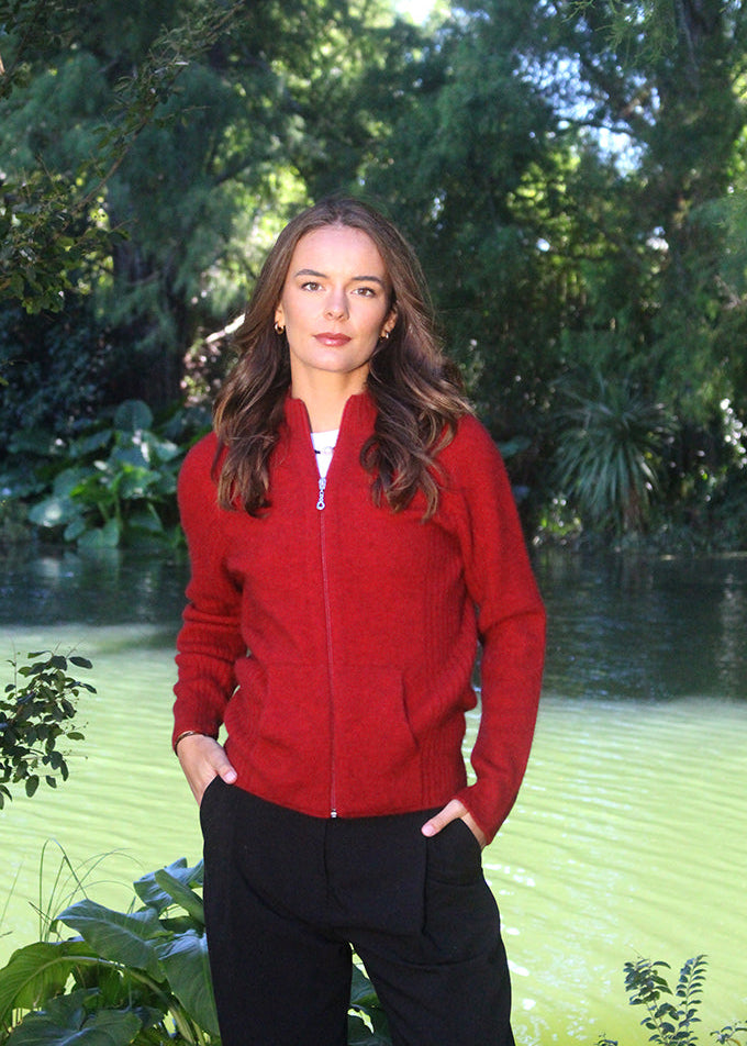 Lothlorian Merino Possum Womens Rib Detail Jacket with Pockets