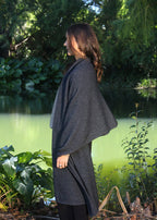 Charcoal Brando Poncho worn several ways super versatile.