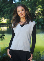 Baby Alpaca v neck vest with ribbed detailed hem