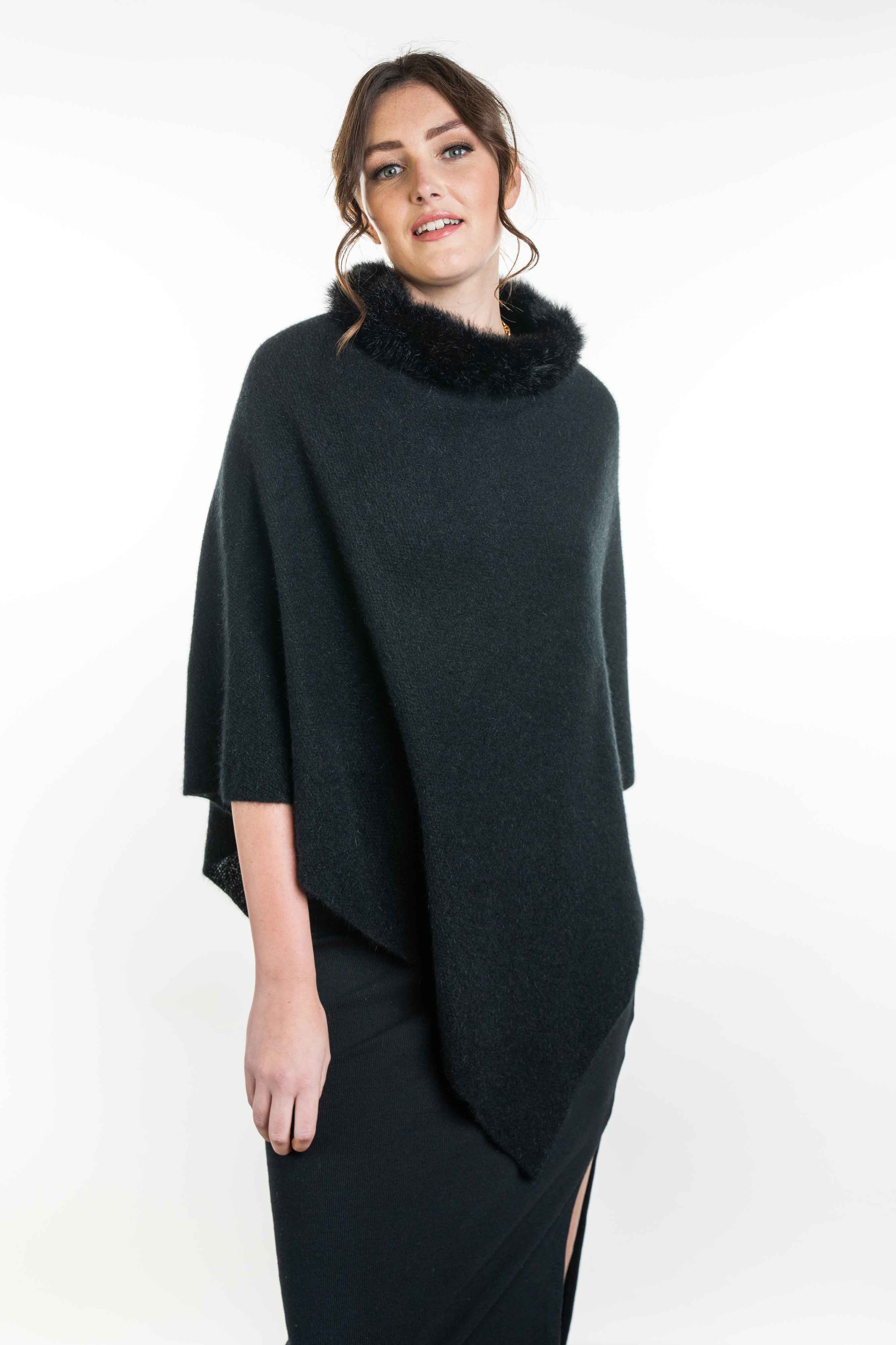 Koru Merino Possum Fur Trim Zip Poncho