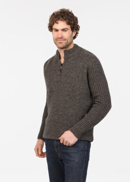 Merino and possum quarter zip MKM quarter zip jersey in teak. 