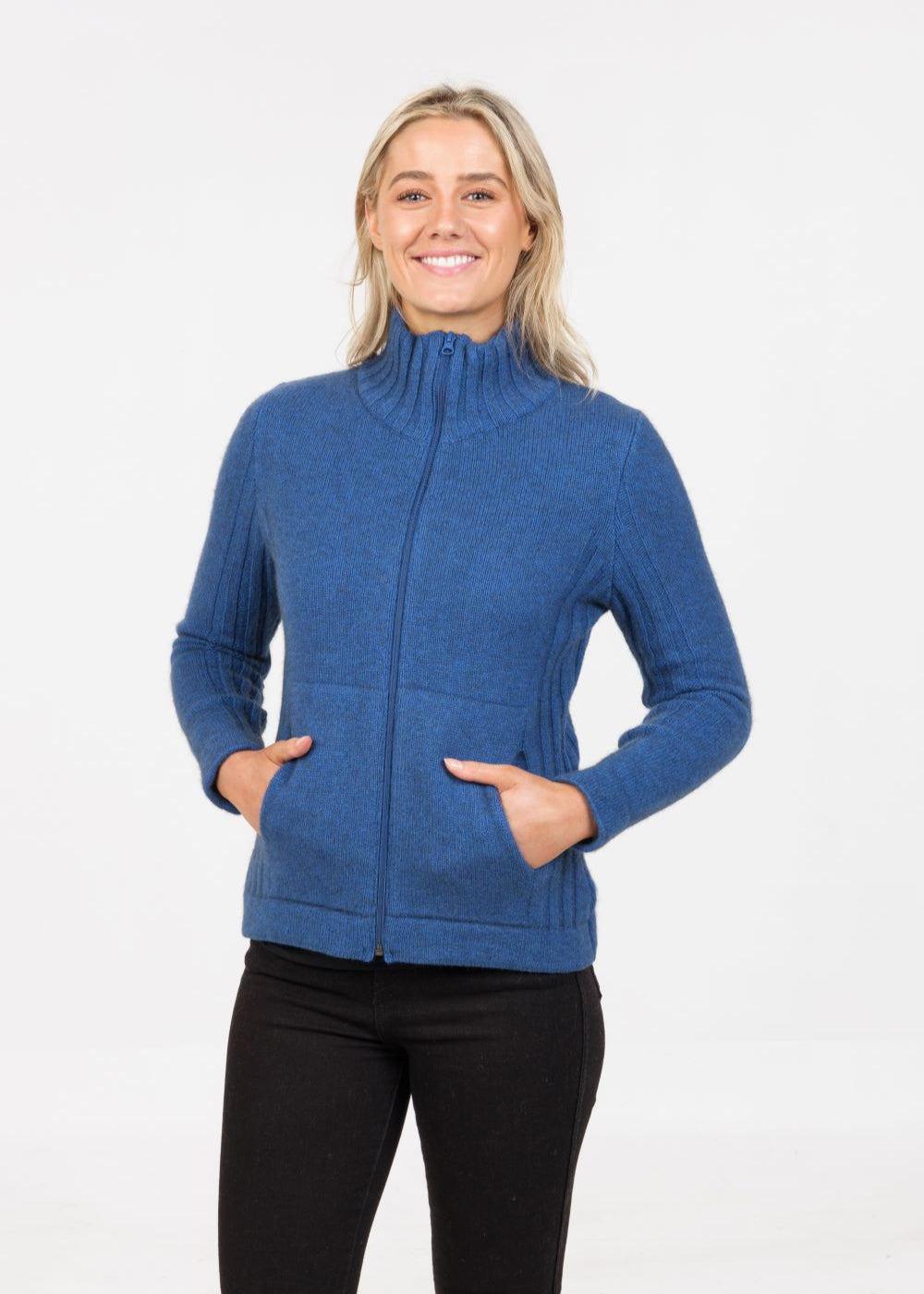 Native world essential jacket with pockets Merino and possum in cornflower
