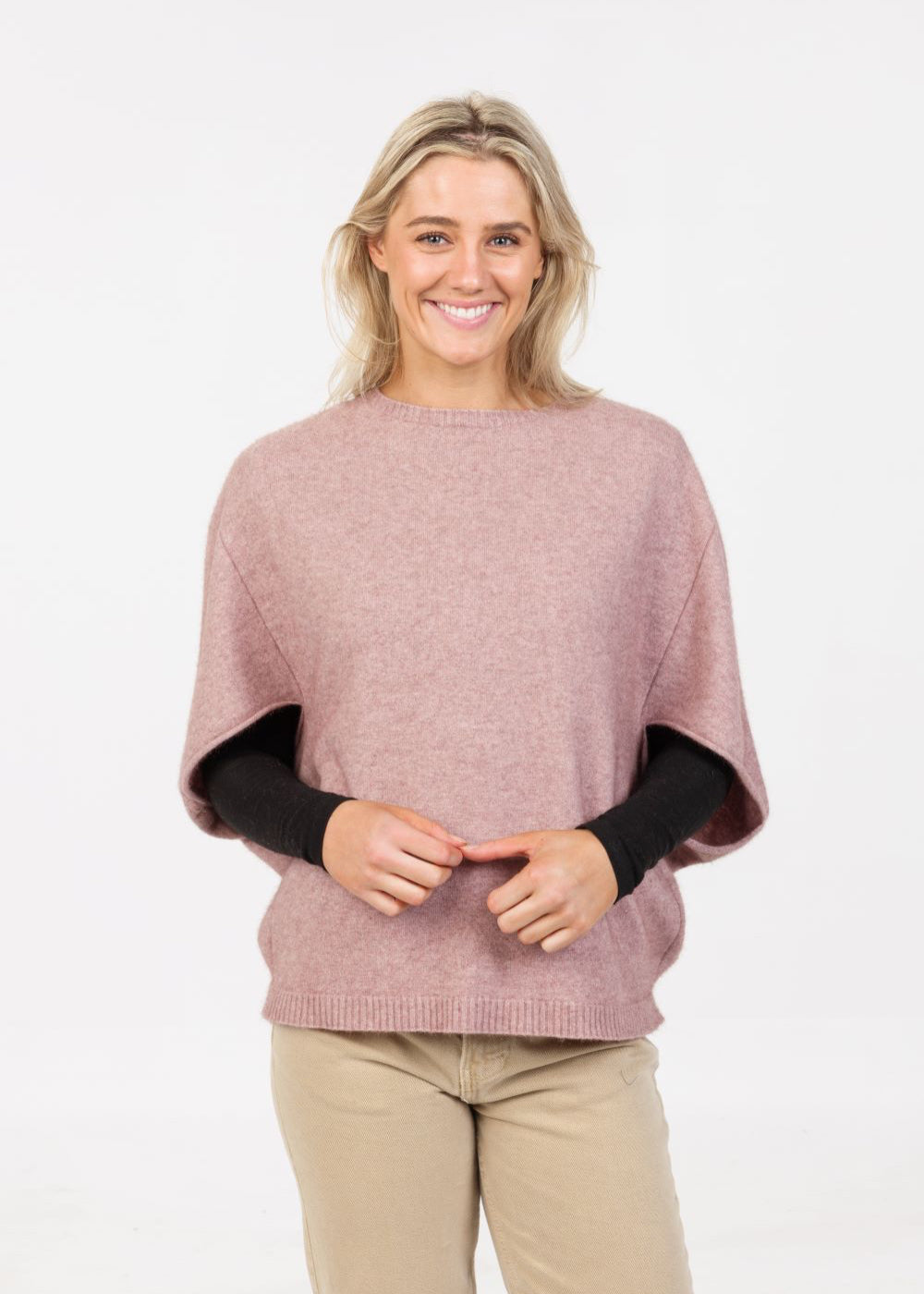 Native World Merino Possum Split Sleeve Poncho pink