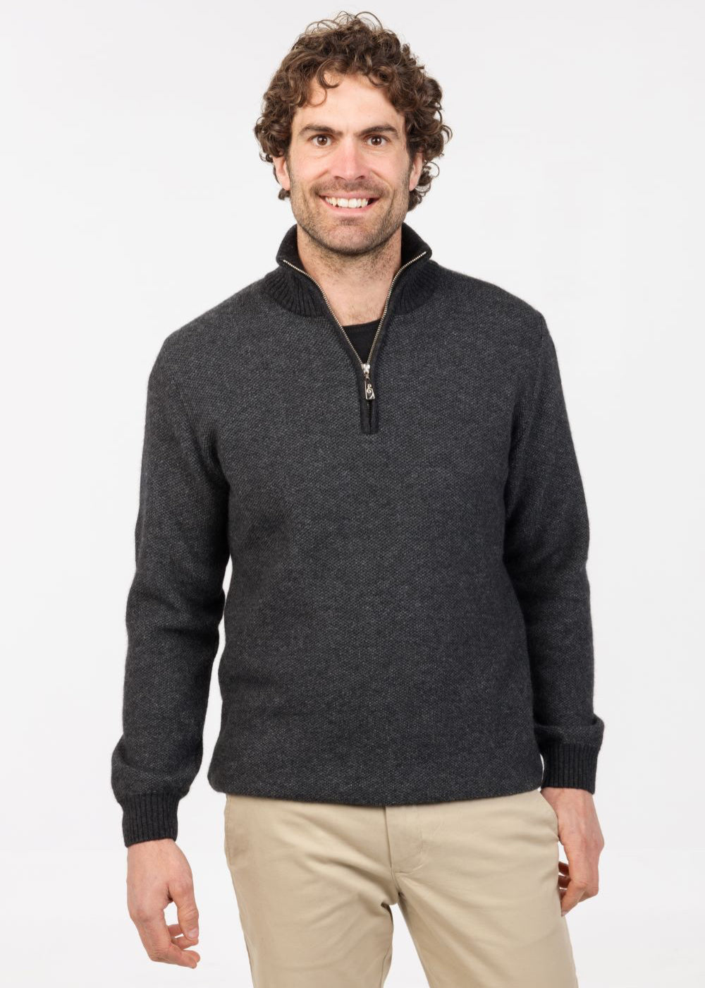 Merino Possum Textured Half Zip Sweater