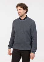 Merino Possum Textured Sweater.

Based on our best-selling Textured Half Zip, the crew neck version in sky
Luxury Blend of Possum Fur, Superfine Merino Wool, and Silk
20% Possum Fibre
70% Super fine Merino (17.5 Micron)
10% Silk