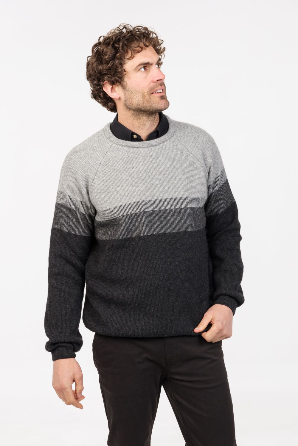 Merino Possum Gradient Sweater. A three-tone classic sweater with a fashion focus.
Luxury Blend of Possum Fur, Superfine Merino Wool, and Silk