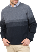 Merino Possum Gradient Sweater. A three-tone classic sweater with a fashion focus.
Luxury Blend of Possum Fur, Superfine Merino Wool, and Silk