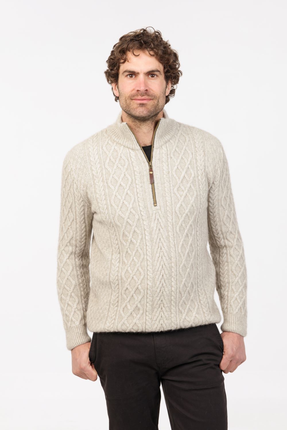Native World Merino Possum Arran Half Zip Sweater