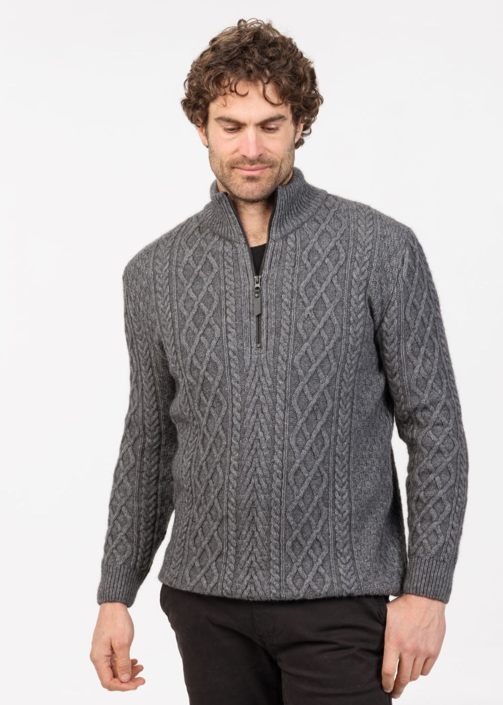 Native World Merino Possum Arran Half Zip Sweater