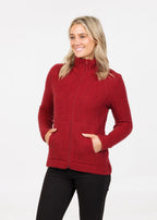 Native world essential jacket with pockets . Merino possum in Berry colour