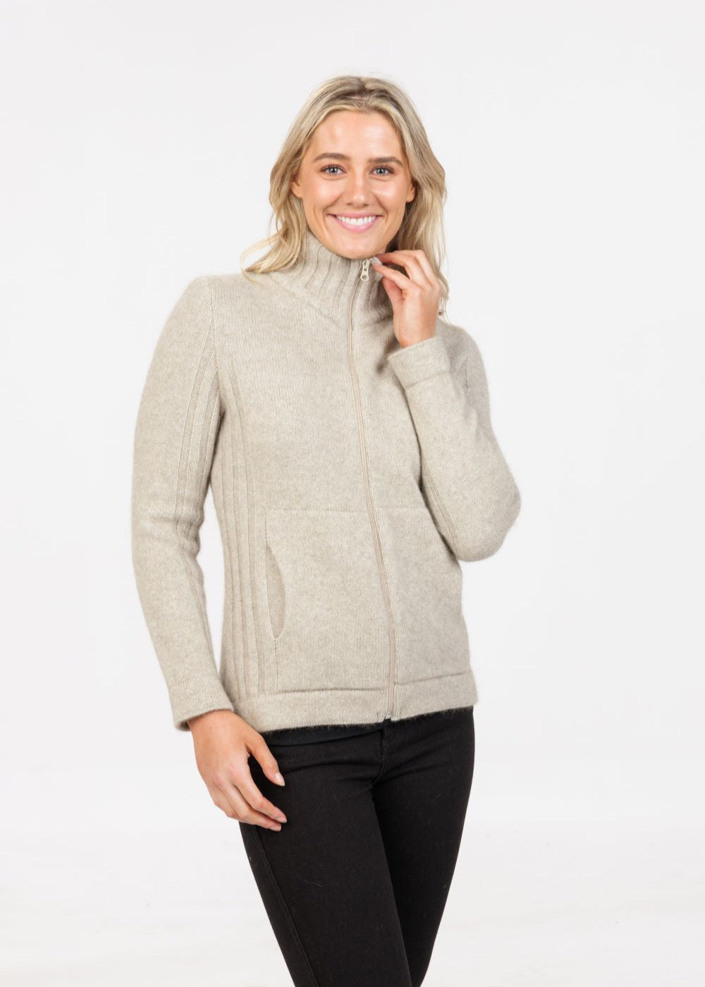 Native world merino possum essential jacket with pockets. In natural colour 