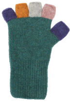 Native world Merino, possum and silk fingerless glove in mist with muli coloured fingers