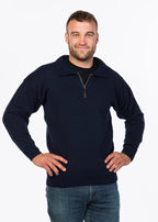 MKM Originals Classic. Made from a hard-wearing NZ wool/nylon blend. 1/4 zip, with a large fold-down collar. 