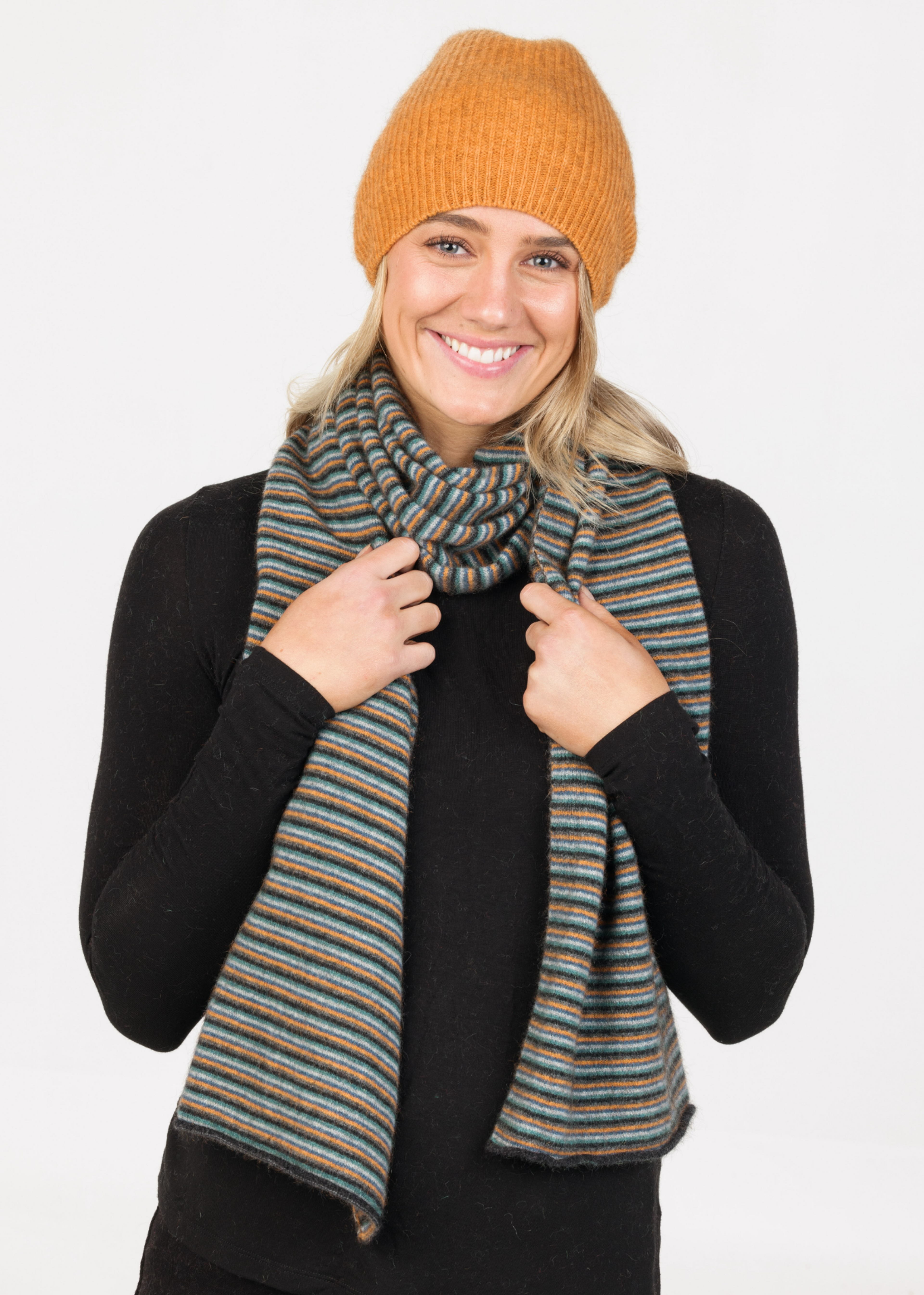 Six coloured striped scarf in Merino and Possum 