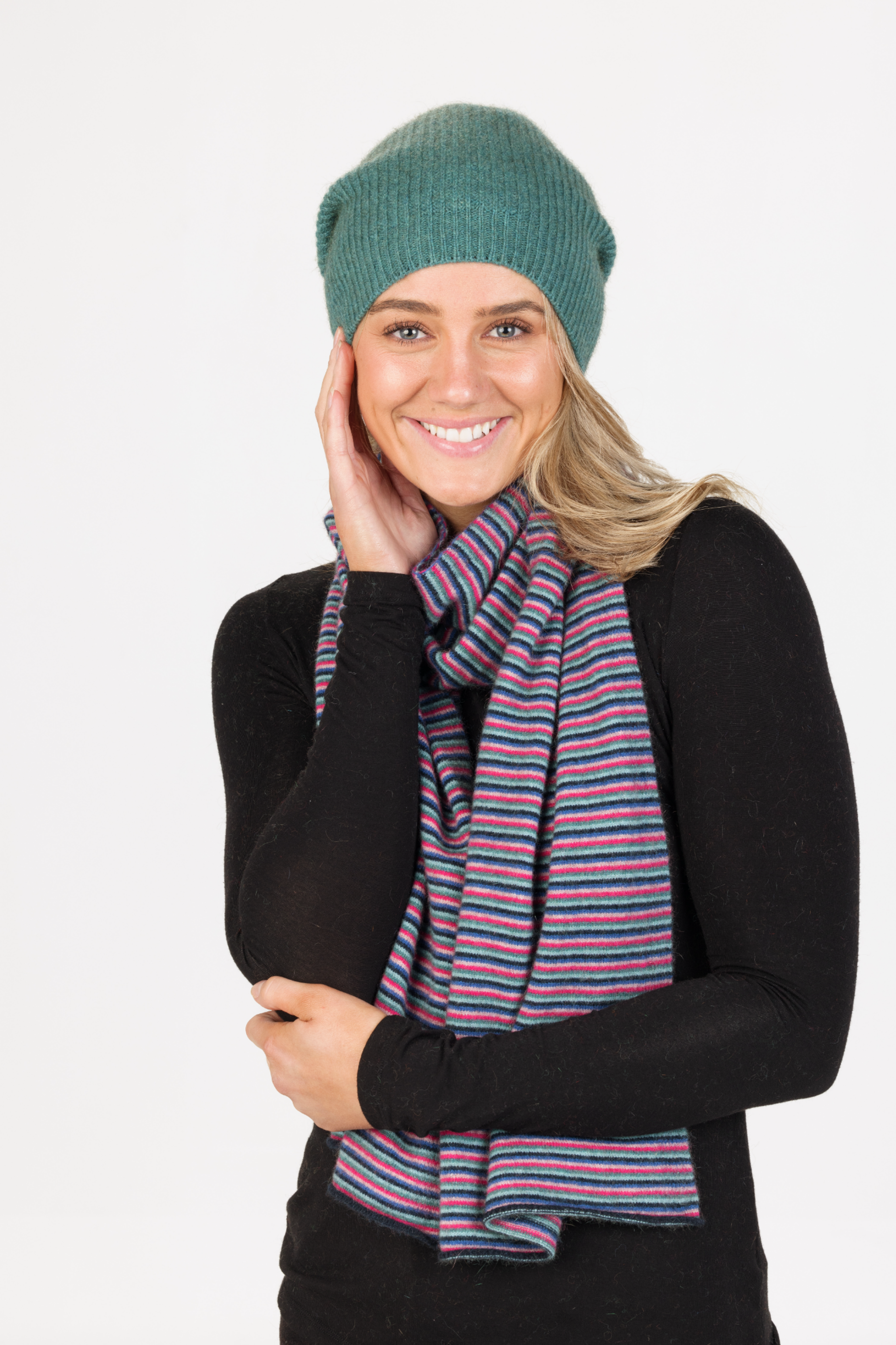 Six coloured striped scarf in Merino and Possum 